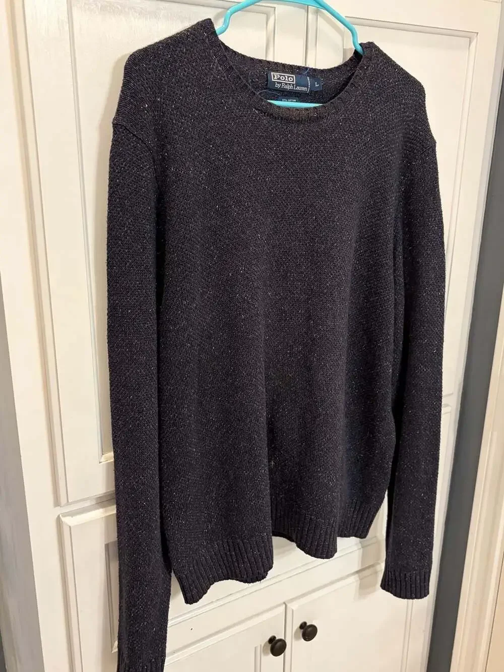 Polo by Ralph Lauren Men's Navy Blue Donegal Fleck Knit Crewneck Sweater Large